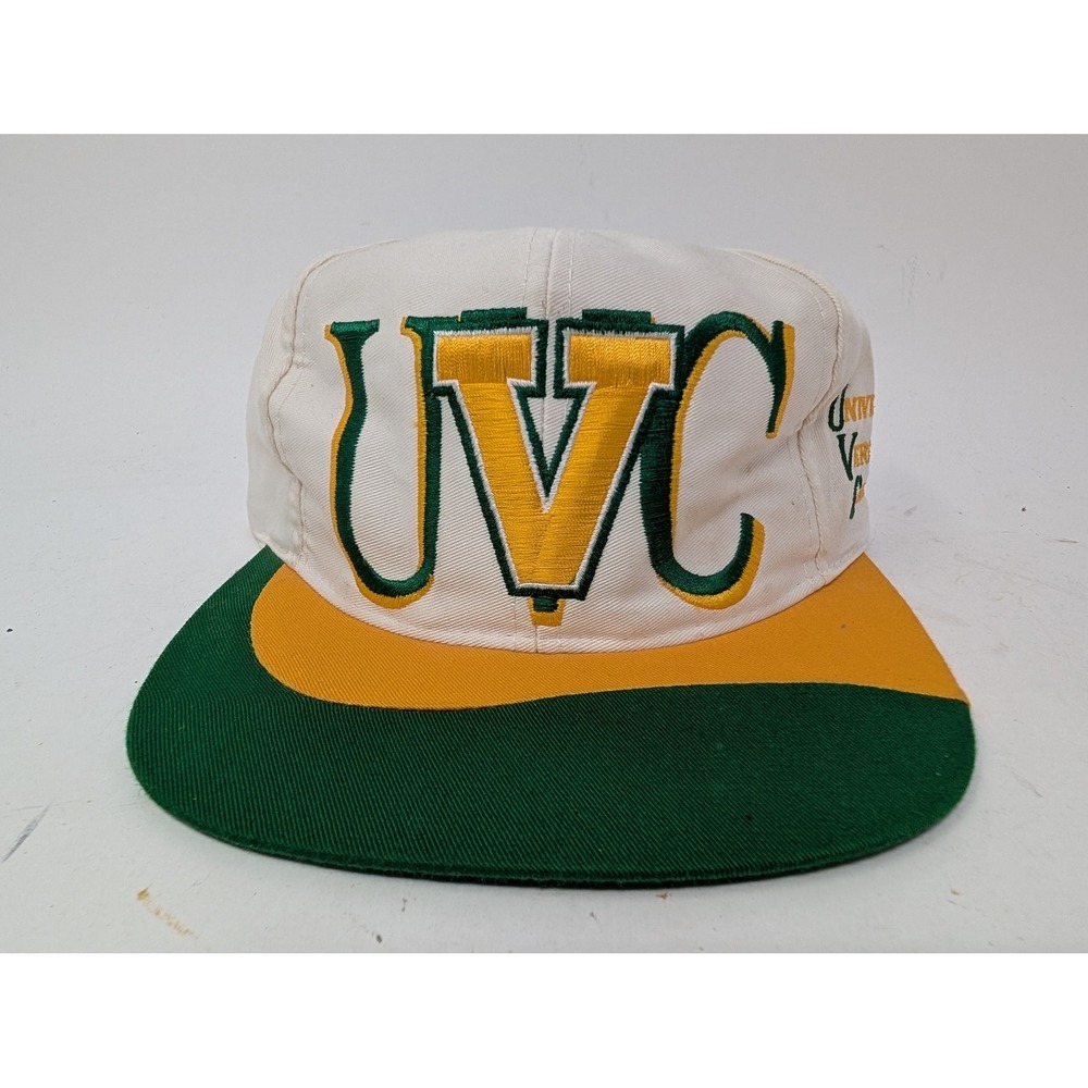VINTAGE Vermont Catamounts Hat Cap Snap Back Mens One Size White NCAA Twins 90s